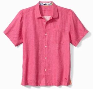 Tommy Bahama short sleeve sea glass camp button up color fuschia bloom size 2XL